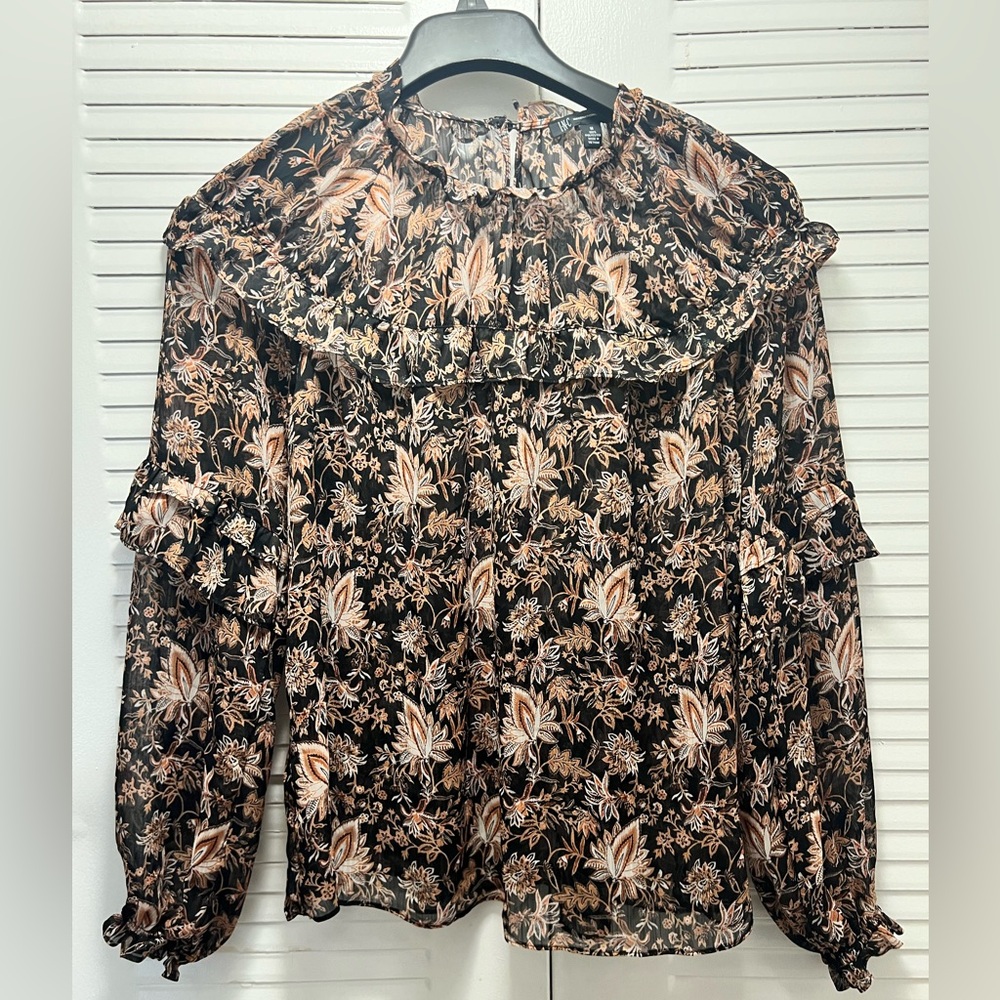 INC International Concepts Floral Print Ruffle Blouse Top in Size Medium